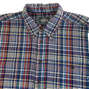 Woolrich Mens XL Colorful Cotton Flannel Plaid Shirt Long Sleeve Boston Blue